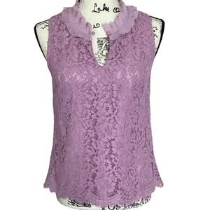 J Crew Sleeveless Lace Blouse Top Pullover Ruffle Collar Size XS Lilac Lavender